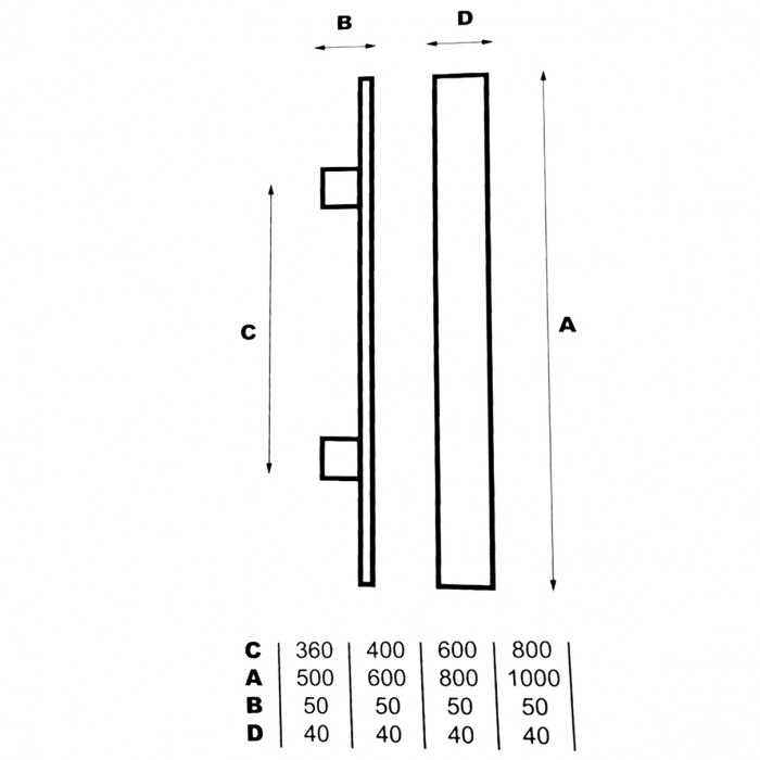 Λαβή εξώπορτας Ανοξείδωτη (1Τεμάχιο) Deco D-40 και σε Διαστάσεις 400-500-600-800-1000mm σε Inox