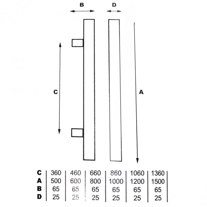 Λαβή εξώπορτας Ανοξείδωτη Μονή (1Τεμάχιο) Deco D-25 και σε Διαστάσεις 500-600-800-1000-1200-1500mm σε Ματ Λευκό