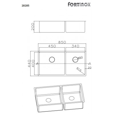 Ανοξείδωτος νεροχύτης Fortinox Squadro 28285-110 (85x44) 