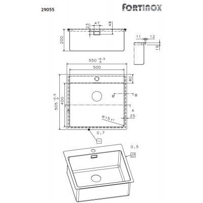 Ανοξείδωτος νεροχύτης Fortinox Squadro 29055-110 (55x50,5) 