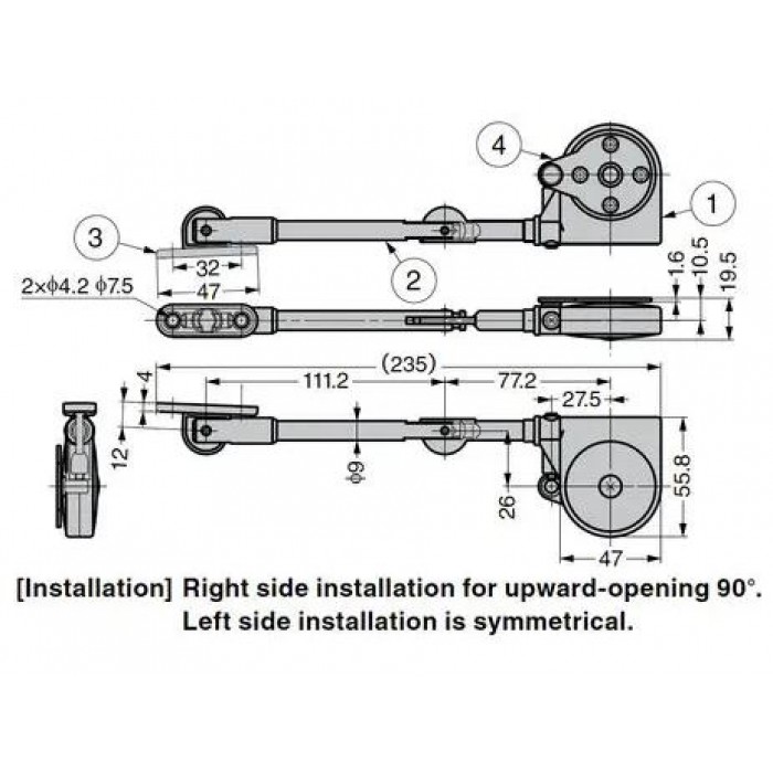 Κουμπάσο σπαστό SDS C301N Μαύρο για ξύλινη πόρτα ανοιγόμενη προς τα πάνω