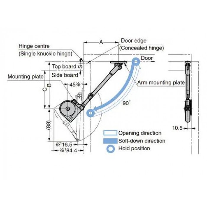 Κουμπάσο σπαστό SDS C301N Μαύρο για ξύλινη πόρτα ανοιγόμενη προς τα πάνω