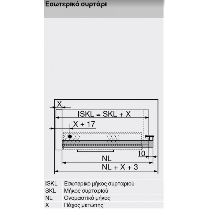 Οδηγός Κρυφός Ξύλινου Συρταριού 80% άνοιγμα Με Φρένο Blum 551H 46cm Βάθος