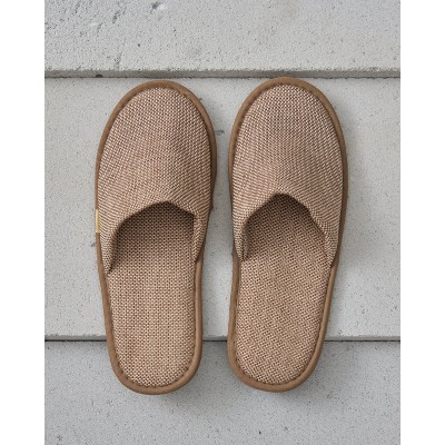 Μπεζ Κλειστές Παντόφλες Ύφασμα Ψάθα σε Πουγκί Ione One Size (30x11cm) Μπεζ