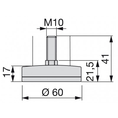 Πόδι μεταλλικό  ρυθμιζόμενο για έπιπλα M10 Στρογγυλό Ø 60 με πλαστικό μαύρο Πέλμα Emuca 3057564