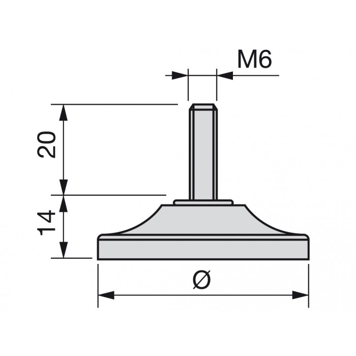 Πόδι μεταλλικό  ρυθμιζόμενο για έπιπλα M6 Στρογγυλό Ø35x14 σε ματ χρώμιο Emuca 3080925