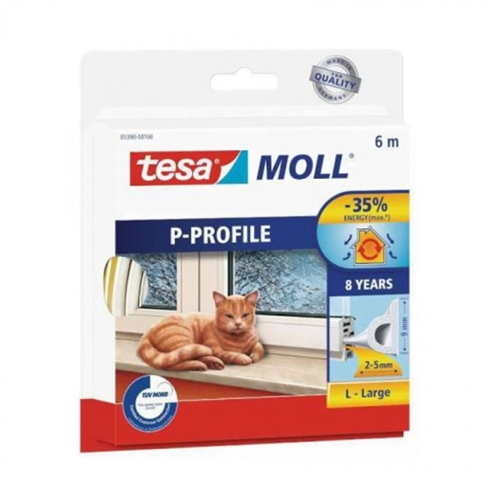 Aυτοκόλλητο στεγανοποιητικό παραθύρου Λευκό 6m x 9mm x 5.5mm tesamoll® P-Profile 05390 Tesa