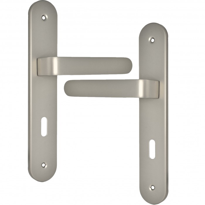 Πόμολο Πόρτας (Μονό ή Ζεύγος) Longevita Xειρολαβή με Πλάκα 4080-S05 σε Pearl Nickel Finish
