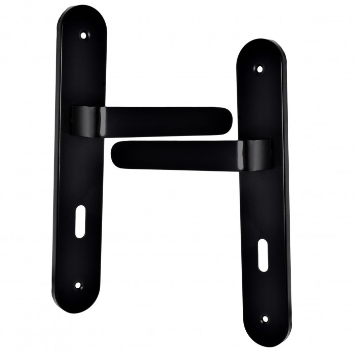 Πόμολο Πόρτας (Μονό ή Ζεύγος) Longevita Xειρολαβή με Πλάκα 4080-S19 σε Matt Black Finish
