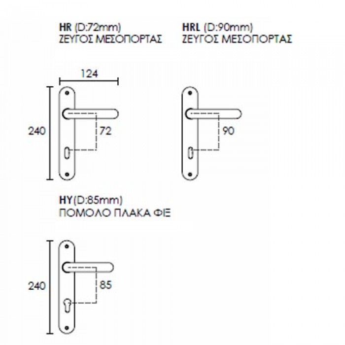 Πόμολα πόρτας χειρολαβή με πλάκα C605 σε Ματ Αντικέ