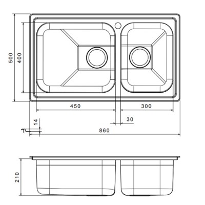 Ανοξείδωτος νεροχύτης Apell Lenear 8520-110 (86x50) Λείος