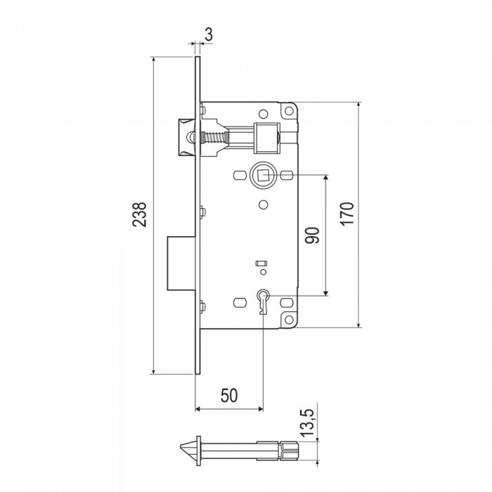 Κλειδαριά Μεσόπορτας Τετράγωνη με κέντρο 50-90mm Χρυσή AGB Patent Grande