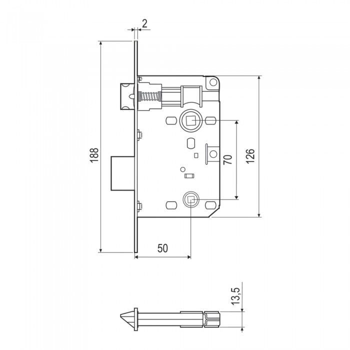 Κλειδαριά για Εσωτερικές Πόρτες WC με Καρέ Ένδειξης Τετράγωνη με κέντρο 50-70mm Χρυσή AGB Patent Piccola