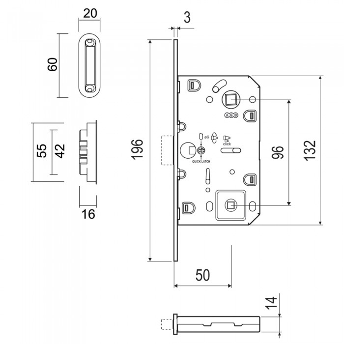 Κλειδαριά Εσωτερικών Πορτών Μαγνητική WC Οβάλ με Καρέ Ένδειξης με κέντρο 50-96mm Νίκελ AGB Polaris 2XT