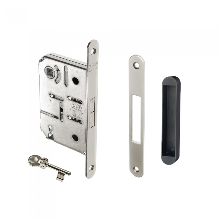Κλειδαριά Συρόμενης Πόρτας Διπλού Γάντζου με κέντρο 50-70mm Νίκελ AGB Scivola TT