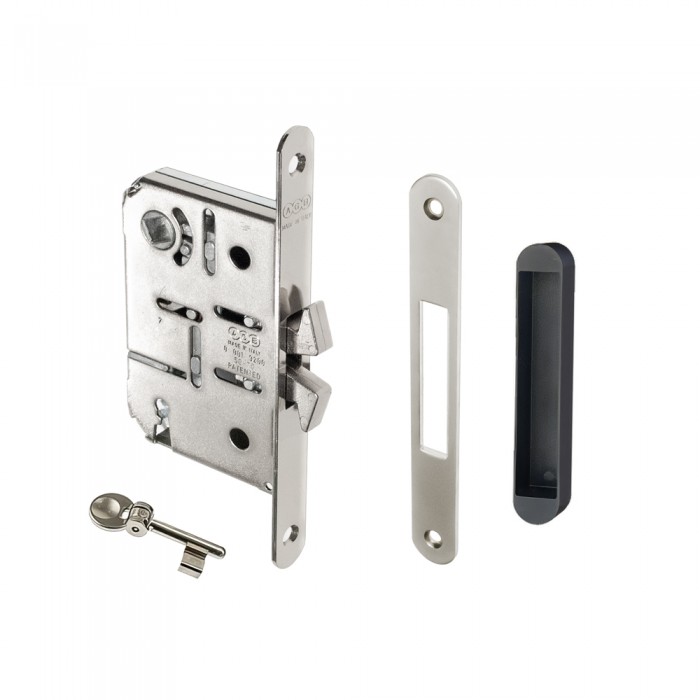 Κλειδαριά Συρόμενης Πόρτας Διπλού Γάντζου με κέντρο 50-70mm Νίκελ AGB Scivola TT