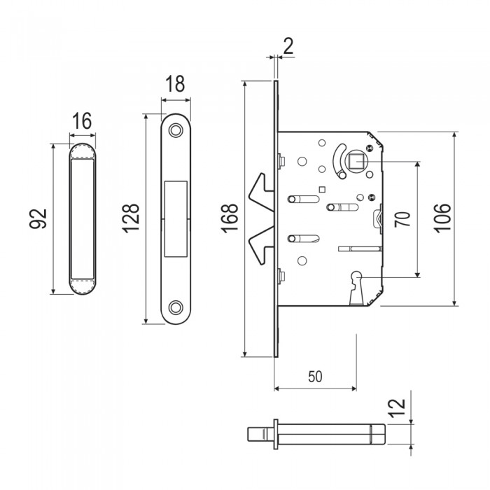 Κλειδαριά Συρόμενης Πόρτας Διπλού Γάντζου με κέντρο 50-70mm Νίκελ AGB Scivola TT