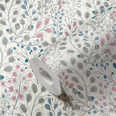 Ταπετσαρία Τοίχου 0.53x10.05m A.S. Création Attractive 2 «Floral, Blue, Grey, Pink, Taupe» 388472