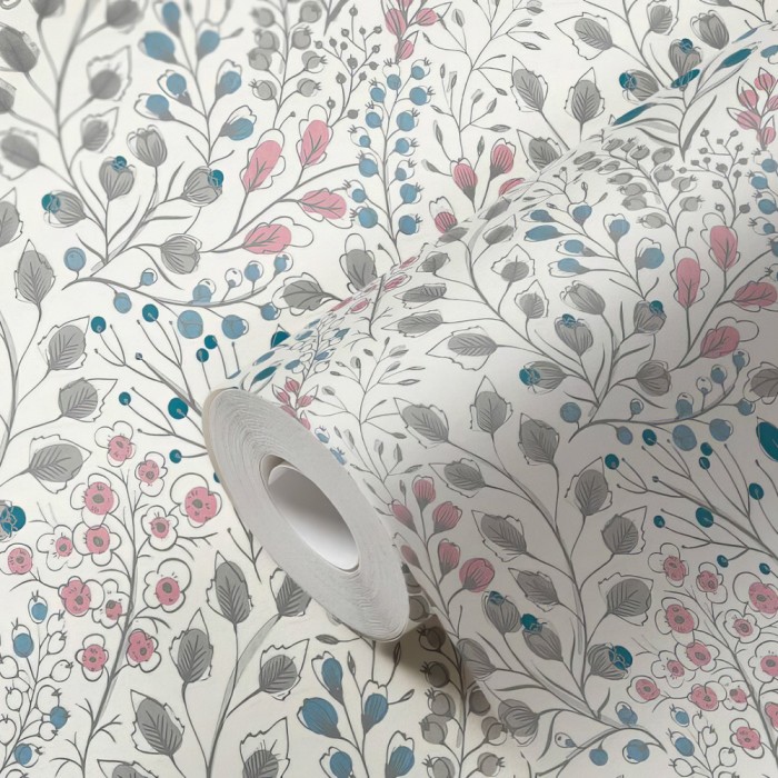 Ταπετσαρία Τοίχου 0.53x10.05m A.S. Création Attractive 2 «Floral, Blue, Grey, Pink, Taupe» 388472