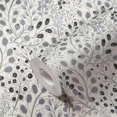 Ταπετσαρία Τοίχου 0.53x10.05m A.S. Création Attractive 2 «Floral, Black, Grey, Metallic, Silver»  388473