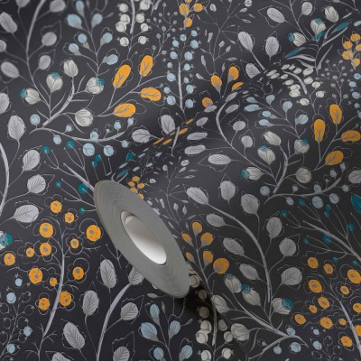 Ταπετσαρία Τοίχου 0.53x10.05m A.S. Création Attractive 2 «Floral, Black, Blue, Grey, Yellow» 388474