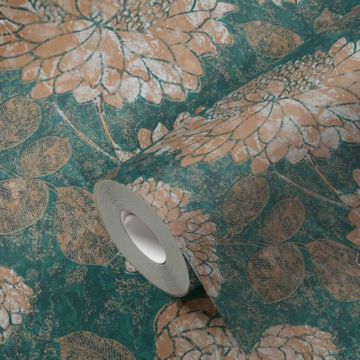 Ταπετσαρία Τοίχου 0.53x10.05m A.S. Création Attractive 2 «Floral, Brown, Copper, Green, Metallic» 390254