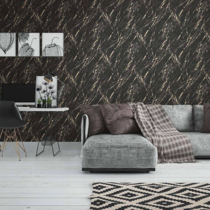 Ταπετσαρία Τοίχου 0.53x10.05m A.S. Création Casual Living «Stone, Black, Gold, Grey, Metallic» 393362