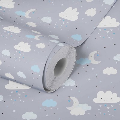 Ταπετσαρία Τοίχου 0.53x10.05m A.S. Création Little Love «Child motif, Blue, Colourful, Grey» 381252