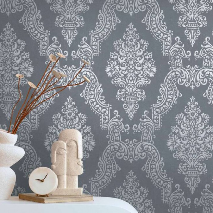 Tαπετσαρία Τοίχου A.S. Creation «Pure Elegance» 0.53x10.05m «Baroque, Black, Grey, Metallic, Silver» 397657