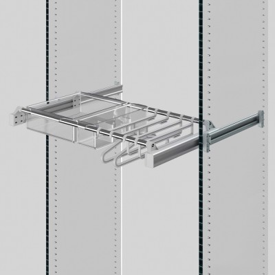 Συστημα Συρταριού και Οργάνωσης Ντουλαπών Πτυσσόμενο Ambos 75-115cm σε Χρώμα Αλουμινίου με πλαίσιο 411/A με 1 Μεγάλο Καλάθι 412/T και 1 Μικρό 414/T , 2 Κρεμάστρες 416/A και 2 Παντελονοθήκες 415/A