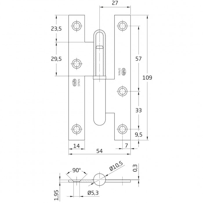 Γαλλικά Amig Κίτρινα 403 / 110 Δεξια με Διαστάσεις 110 x 54 x 2 mm