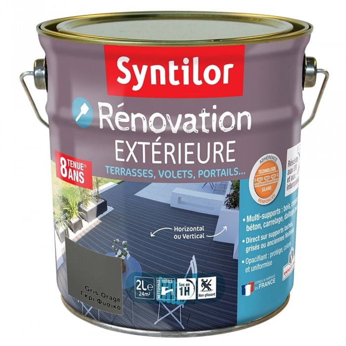 Βαφή Πολλαπλών Χρήσεων Εξωτερικής χρήσης για συνθετικά δάπεδα WPC και επιφάνειες από Μπετό 2lt Gris Orage - Γκρι Φυσικό  Syntilor Renovation Exterieur