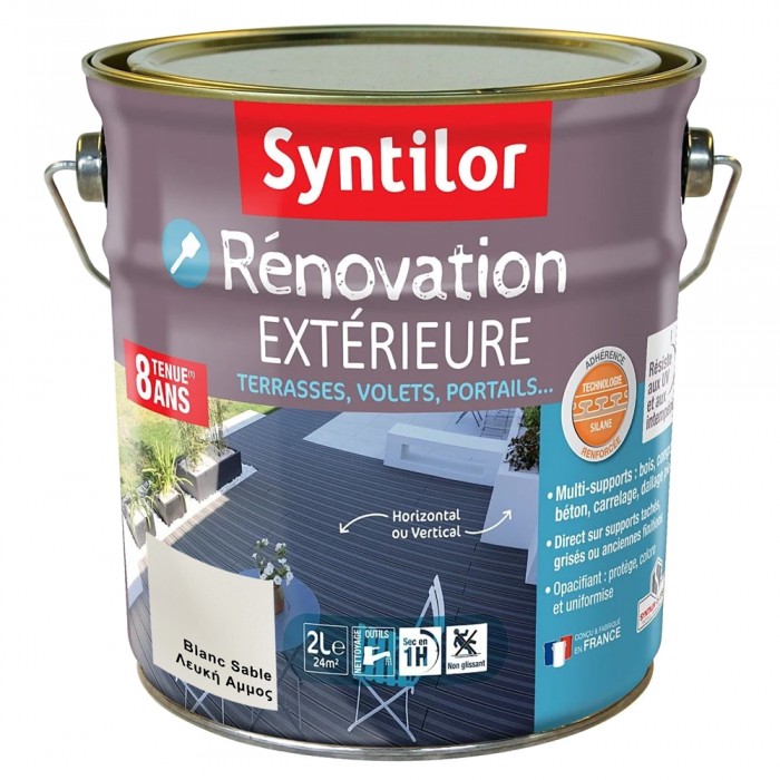Βαφή Πολλαπλών Χρήσεων Εξωτερικής χρήσης για συνθετικά δάπεδα WPC και επιφάνειες από Μπετό 2lt Blanc Sable - Λευκή Άμμος Syntilor Renovation Exterieur