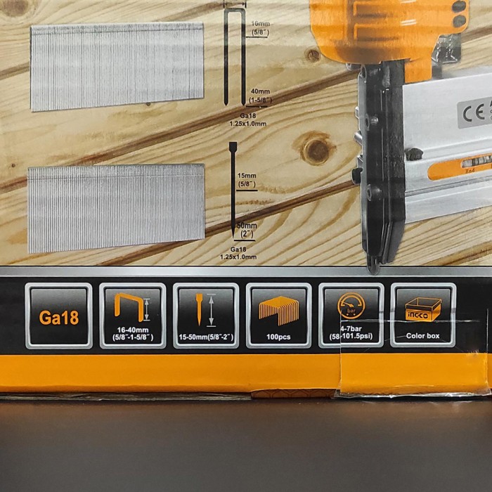 Αεροκαρφωτικό Διχάλων και Καρφιών (Καρφιά 15-50mm - Δίχαλα 16-40mm 18Ga) Ingco ACN50401