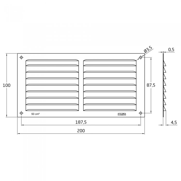 Γρίλια Εξαερισμού Αλουμινίου 100x200mm Ασημί AMIG 20187