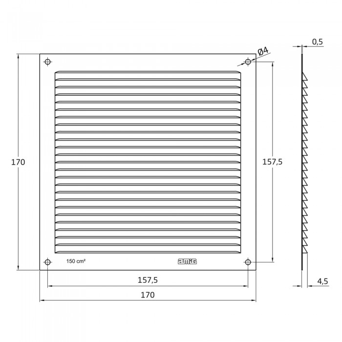 Γρίλια Εξαερισμού Αλουμινίου 170x170mm Ασημί AMIG 20190