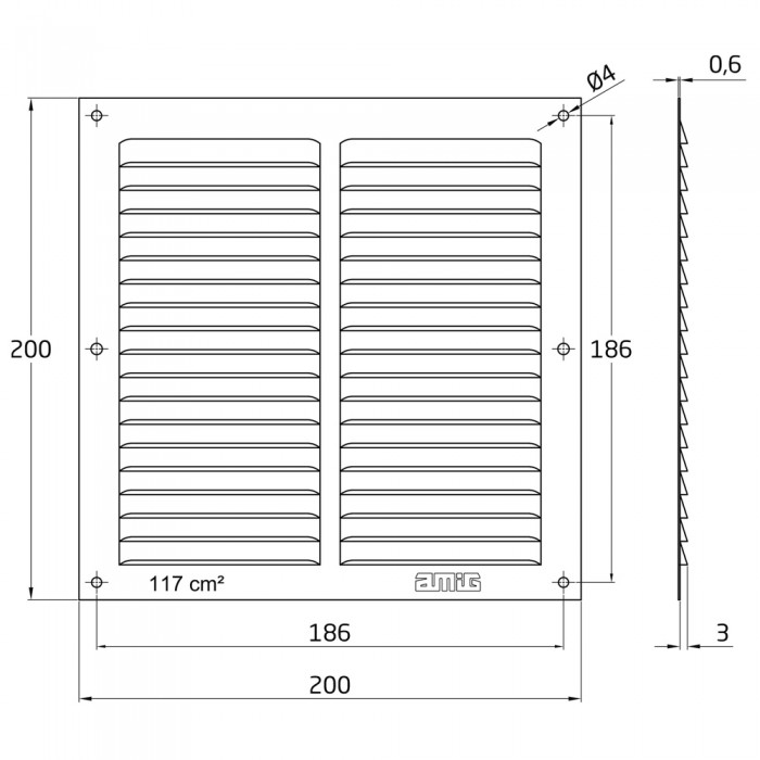 Γρίλια Εξαερισμού Αλουμινίου 200x200mm Λευκό AMIG 20196