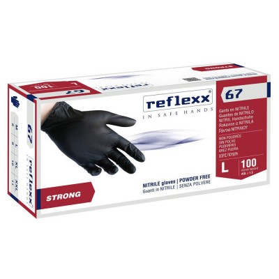 Γάντια Νιτριλίου Ιταλίας R67 Μαύρο μίας χρήσεως Χωρίς πούδρα (Πακέτο 100 Tεμάχια) L REFLEXX