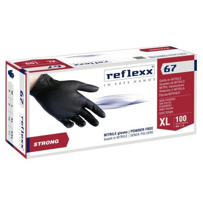 Γάντια Νιτριλίου Ιταλίας R67 Μαύρο μίας χρήσεως Χωρίς πούδρα (Πακέτο 100 Tεμάχια) XL REFLEXX