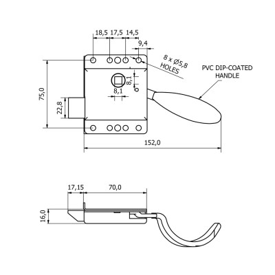 Εξωτερική Κλειδαριά Πόρτας Τρακτέρ με Καρέ 8mm Αγγλίας Αριστερή JAGGER 2115/002
