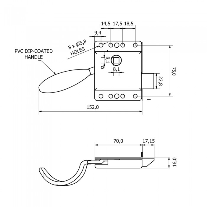 Εξωτερική Κλειδαριά Πόρτας Τρακτέρ με Καρέ 8mm Αγγλίας Δεξιά JAGGER 2115/001