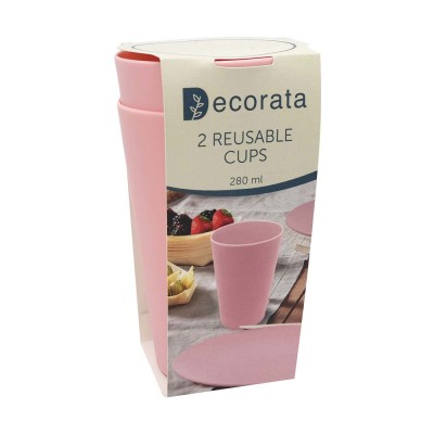 Ποτήρια Πολλαπλών Χρήσεων Επαναχρησιμοποιούμενα 280ml Ροζ 2 Τεμάχια Procos Decorata 92989