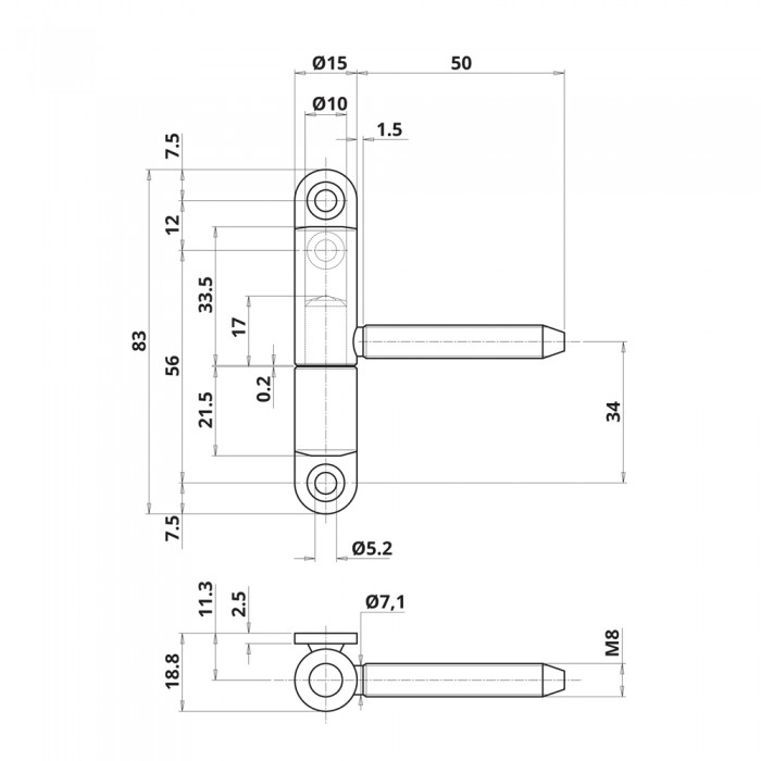 Μεντεσές πόρτας 83x15x18.8mm σε χρώμα Ψευδάργυρου OTLAV P50150FH0