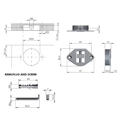 Κρυφός Αναρτήρας Ø35mm Με Γάντζο Και Ούπα  Italiana Ferramenta 63412030EA (Τιμή ανά Τεμάχιο)