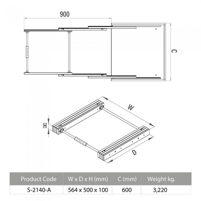 Κρυφός Αναδιπλούμενος Πτυσσόμενος Μηχανισμός Τραπεζιού Starax S-2140-A 564x500x100 Ανθρακί