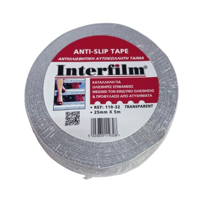 Αυτοκόλλητη Αντιολισθητική Ταινία Διάφανη για Σκαλοπάτια, Ράμπες, Σκάλες, Κύτη Σκαφών κ.α. 25mm x 5m Interfilm