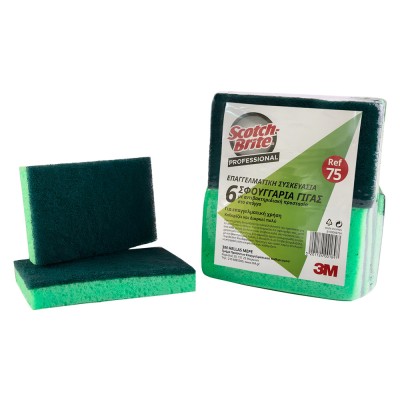 Σφουγγαράκια με Αντιβακτηριακή Προστασία 91x150mm 6 Τεμάχια Πράσινο 3M Scotch Brite Professional ref.75
