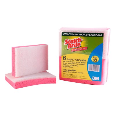 Σφουγγαράκια για Ευαίσθητες Επιφάνειες 95x158mm 6 Τεμάχια Ροζ-Λευκό 3M Scotch Brite Professional ref.63