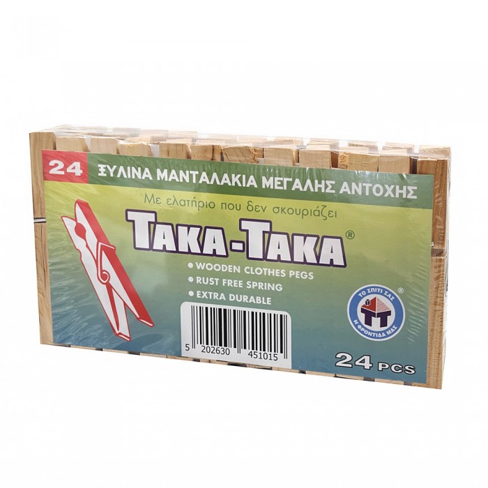Μανταλάκια Ξύλινα Μεγάλης Αντοχής 24 Τεμάχια Taka Taka