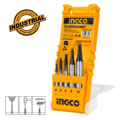 Εξωλκείς Βιδών 3-18mm Σετ 5 τεμαχίων σε Πλαστική Κασετίνα INGCO ASE008